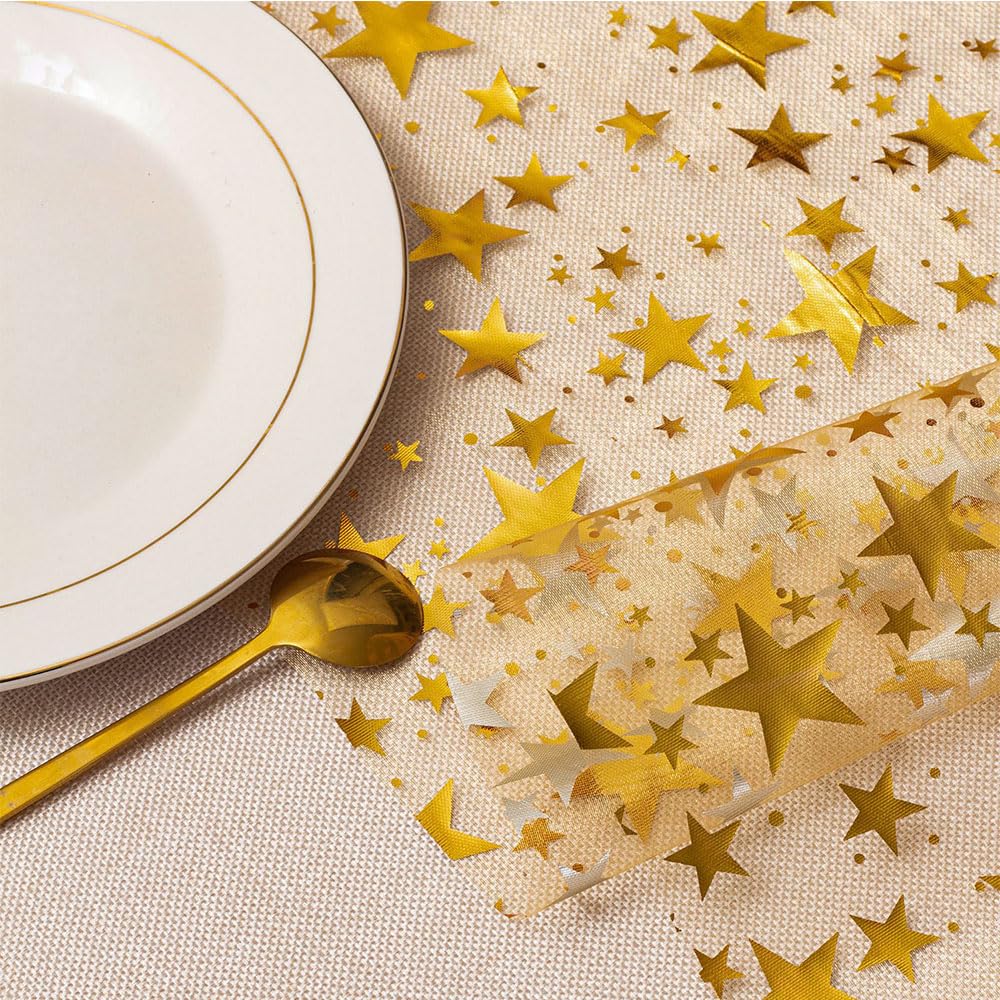 QILANJO 3 Rolls Bling Star Table Runner Tabletop Decor, Gold-11"x106"