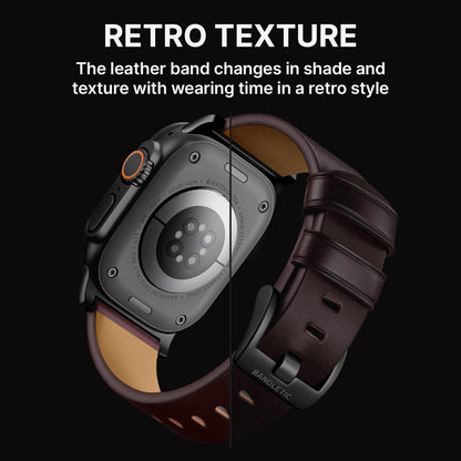 Bandletic Compatible with Apple Watch Ultra 2 Band for Men Women, Soft Genuine Leather Bands Replacement Strap for iWatch 49mm(Ultra 3/2/1),46mm(11/10),45mm(9/8/7),44mm(SE3/SE2/SE/6/5/4),42mm(3/2/1)