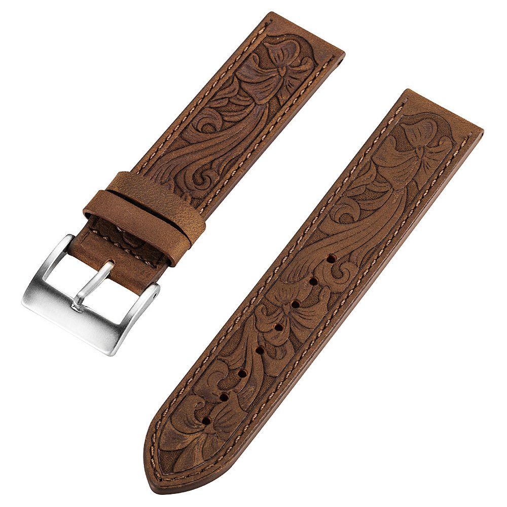 Deeplus for Apple Watch Band Leather 46mm 45mm 44mm 42mm, Handmade Carved Bump Genuine Leather Replacement Strap for iWatch Series 10 9 8 7 6 5 SE, Retro Brown
