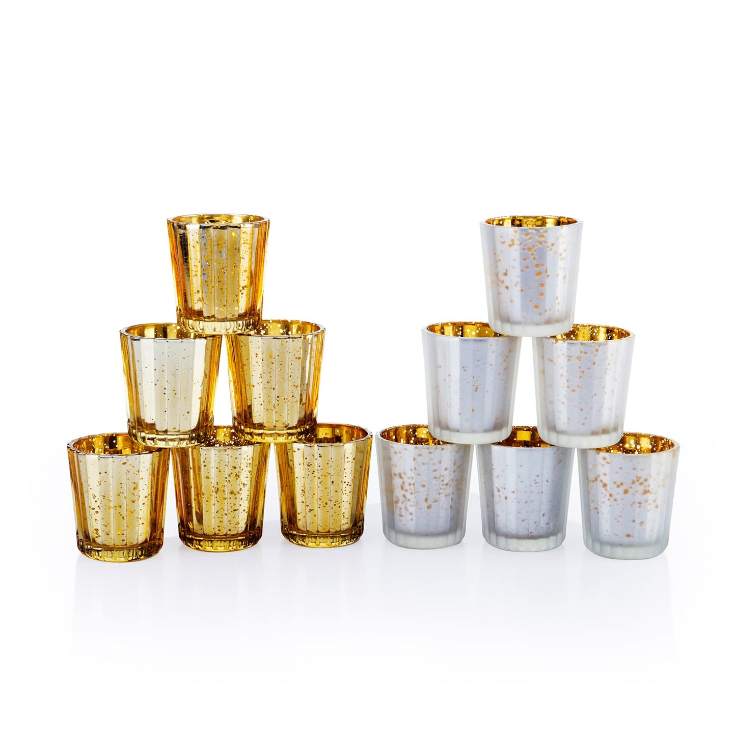 12 Pcs Pack Silver Speckled Mercury Glass Votive Candle Holders Bulk for Wedding Table Centerpiece, Christmas Halloween Party Home Decoration