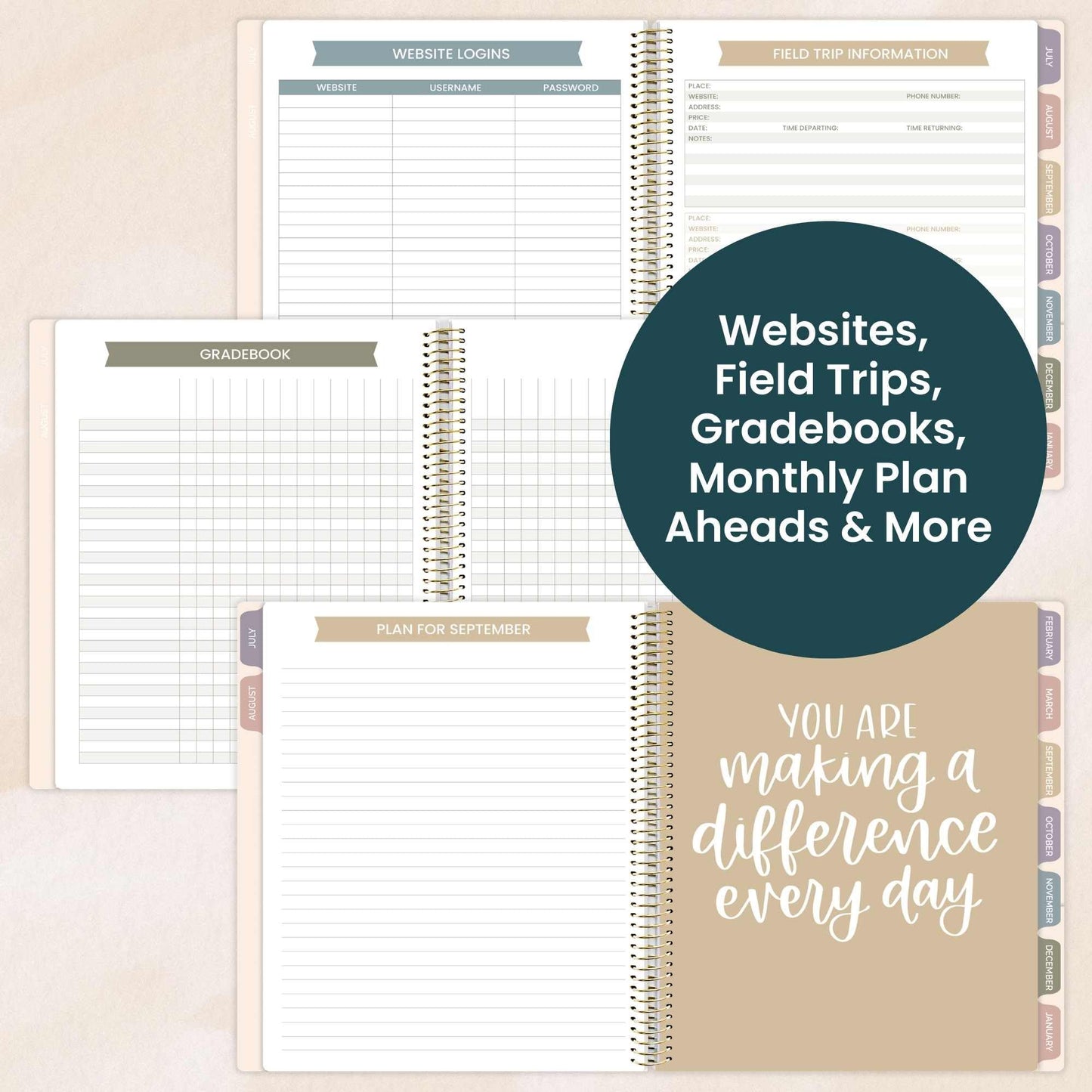 bloom daily planners 2026-2027 Academic Year Teacher Planner & Calendar - 7 Period Lesson Plan Organizer Book for Classroom or Homeschool - 9" x 11" (Interchangeable Cover) - Cool Tones