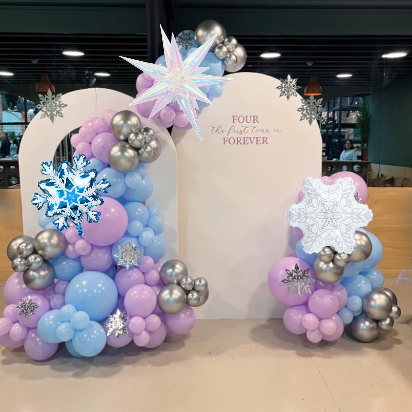 Froova Winter Balloon Arch Kit, Blue Purple Silver and Snowflake Balloon Garland Iridescent Star Snowflake Foil Balloons for Winter Wonderland Baby Shower Girls Princess Birthday Party Decorations