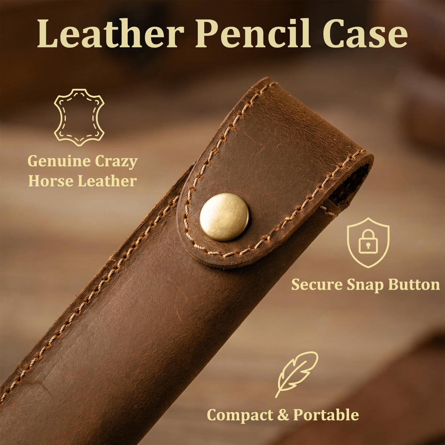Yeedonzo Handmade Genuine Leather Pen Case Holder, Brown Single Fountain Pen Holder, Vintage Pen Case for Pens, Pencils & Ballpoints