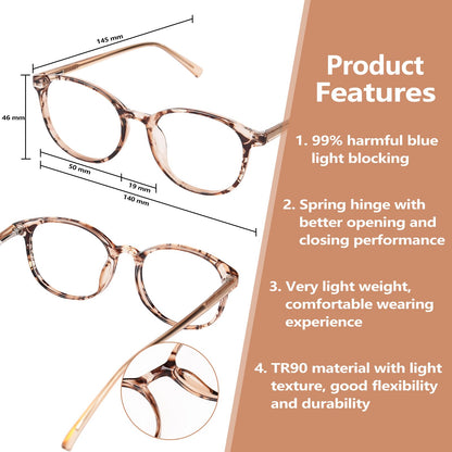 OPTOFENDY Blue Light Glasses for Women, TR90 Blue Light Blocking Glasses Relieve Eyestrain & Anti UV400 Rays