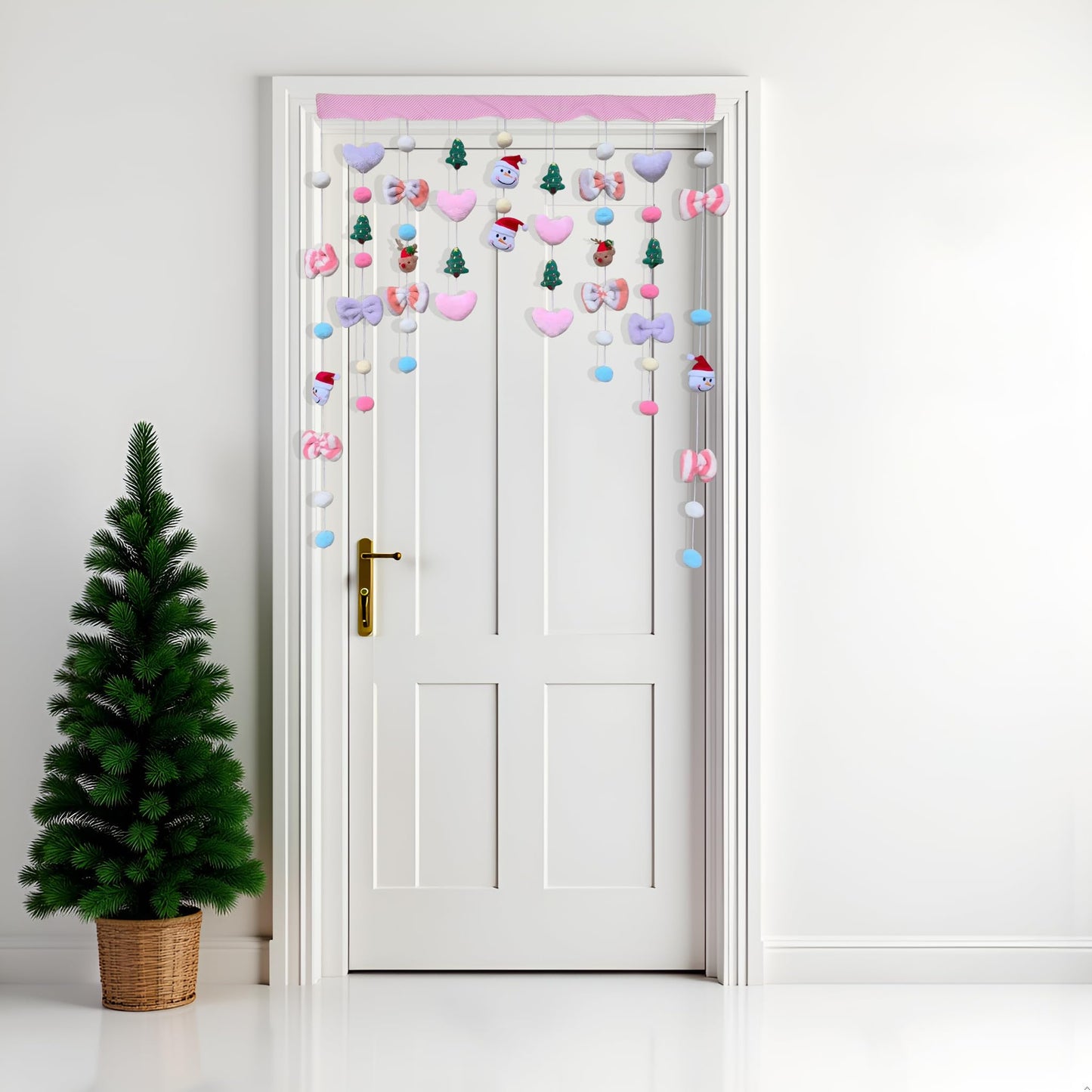 Kynthyre Cute Plush Christmas Curtain for Door Window Wall 34" W x 35.5" L Self-Adhesive Curtain for Living Room and Bedroom Decor