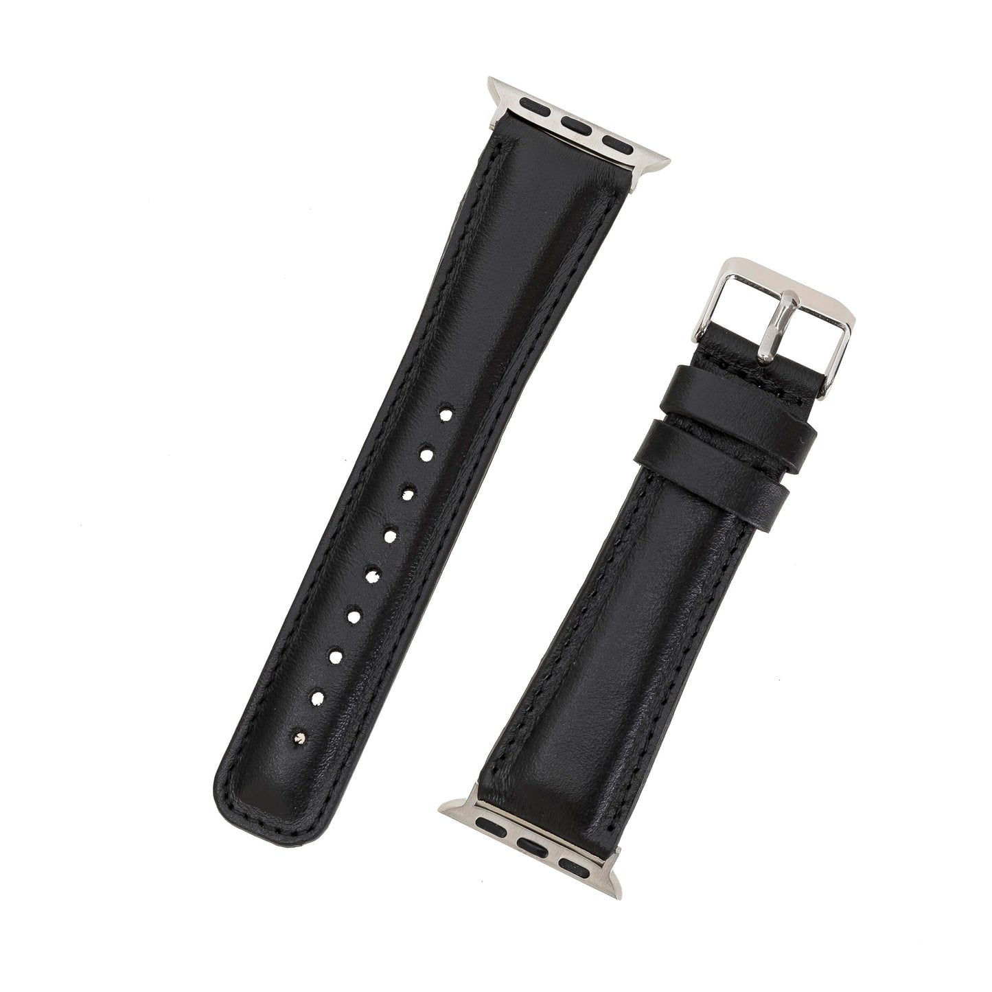benvato Premium Handmade Leather Watch Band for Apple Watch SE 3 2 1 & Series 11 10 9 8 7 6 5 4 3 2 1 fits 42mm 41mm 40mm 38mm (Black w/Silver Connector&Clasp)