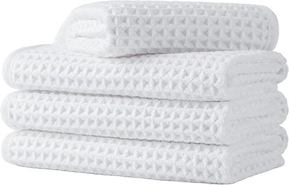 Microfiber Waffle Face Towels, 4 Pieces, Fast Drying, Lint Free 430 GSM