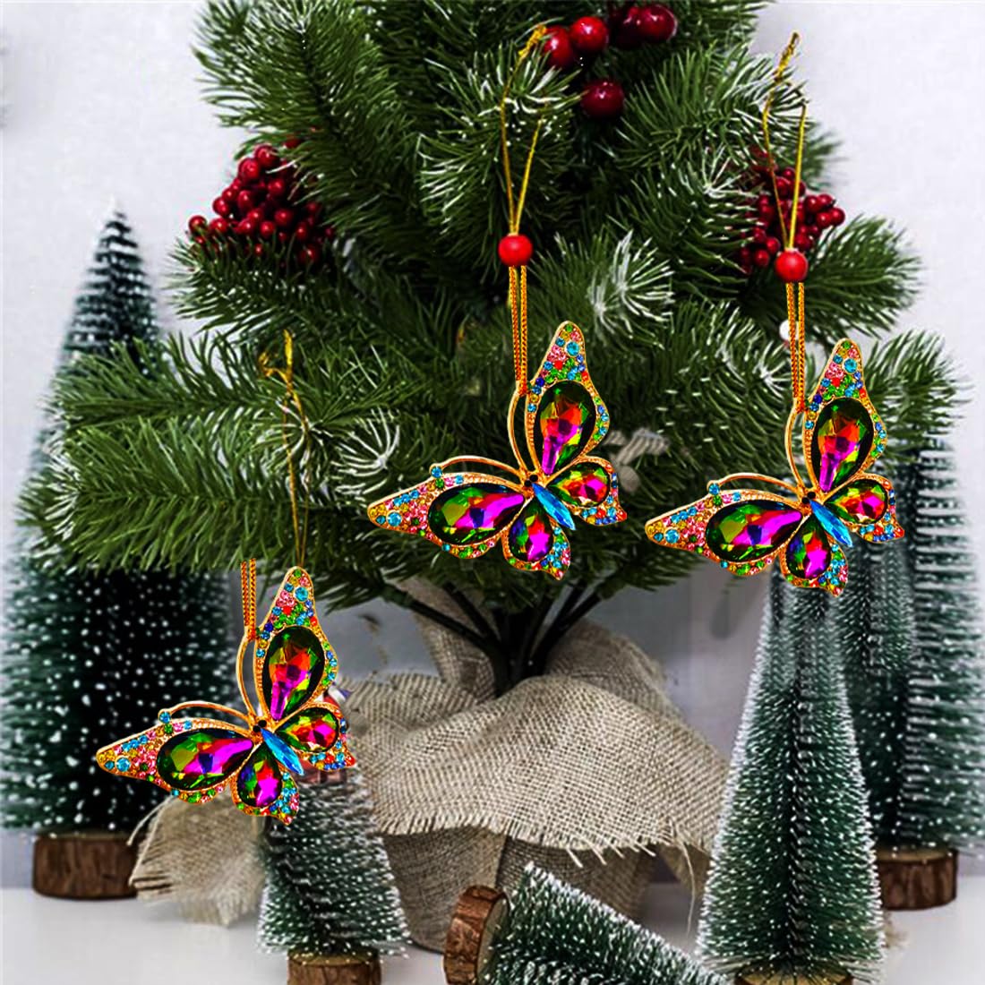 JUNQIU Butterfly Christmas Ornaments 2026, Beautiful Monarch Butterflys Ornament for Tree, Fancy Cute Christmas Ornaments for Kids Girls - Butterfly Gifts for Women