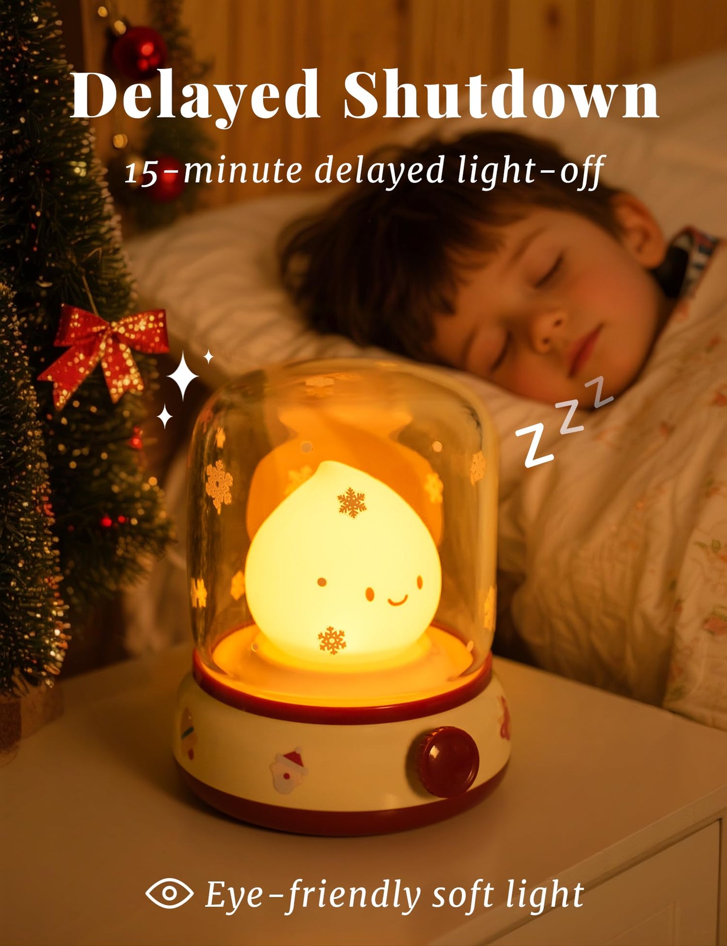 BANDIANCY Christmas Flame Night Light, Cute Night Light with White Noise, Dimming, Rechargeable Portable Small Table Lamp, Best Idea for Christmas Gift Decor