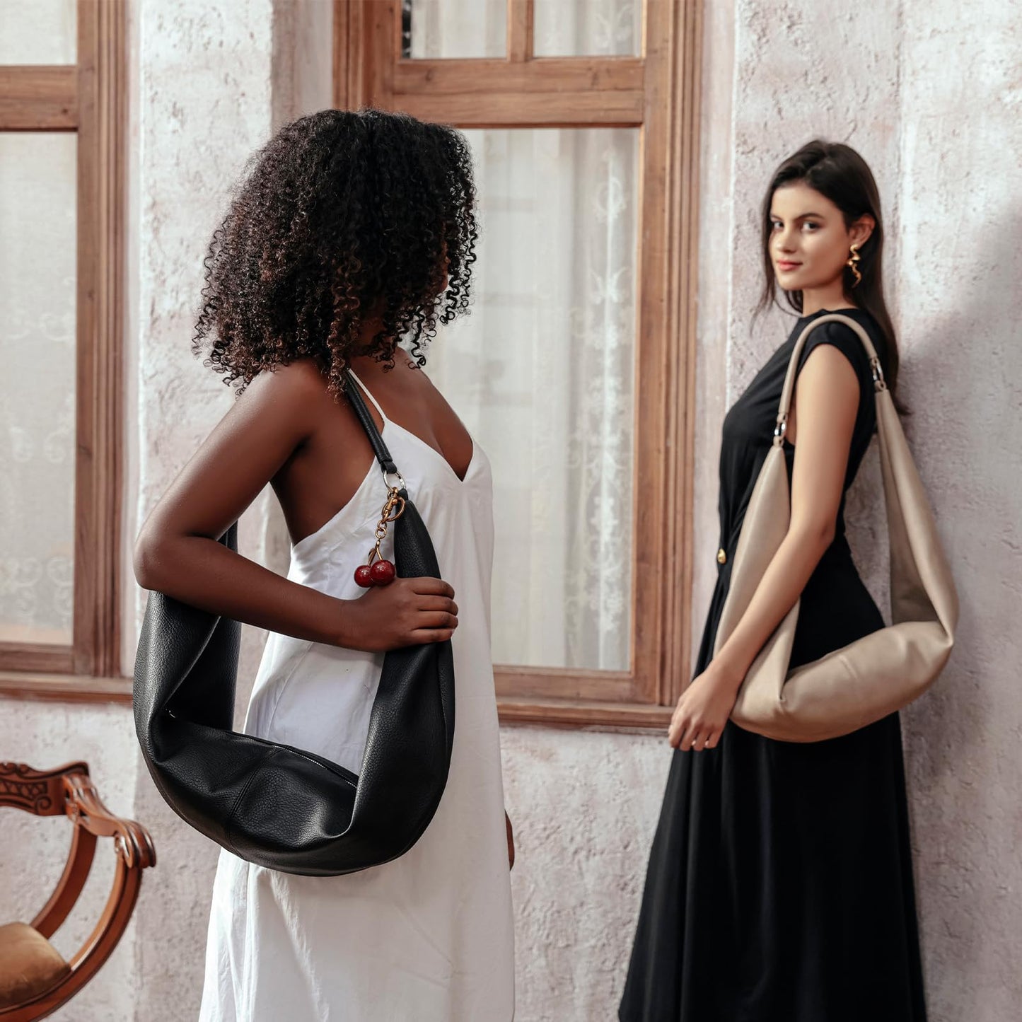Slouchy Hobo Bags for Women Soft Vegan Leather Sling Bag Designer Shoulder Purses Top Handle Handbag with Small Purse (Black)