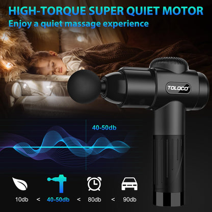 TOLOCO Massage Gun, Deep Tissue Back Massage for Athletes for Pain Relief, Percussion Massager with 10 Massages Heads & Silent Brushless Motor, Gifts for Fathers Day, Black