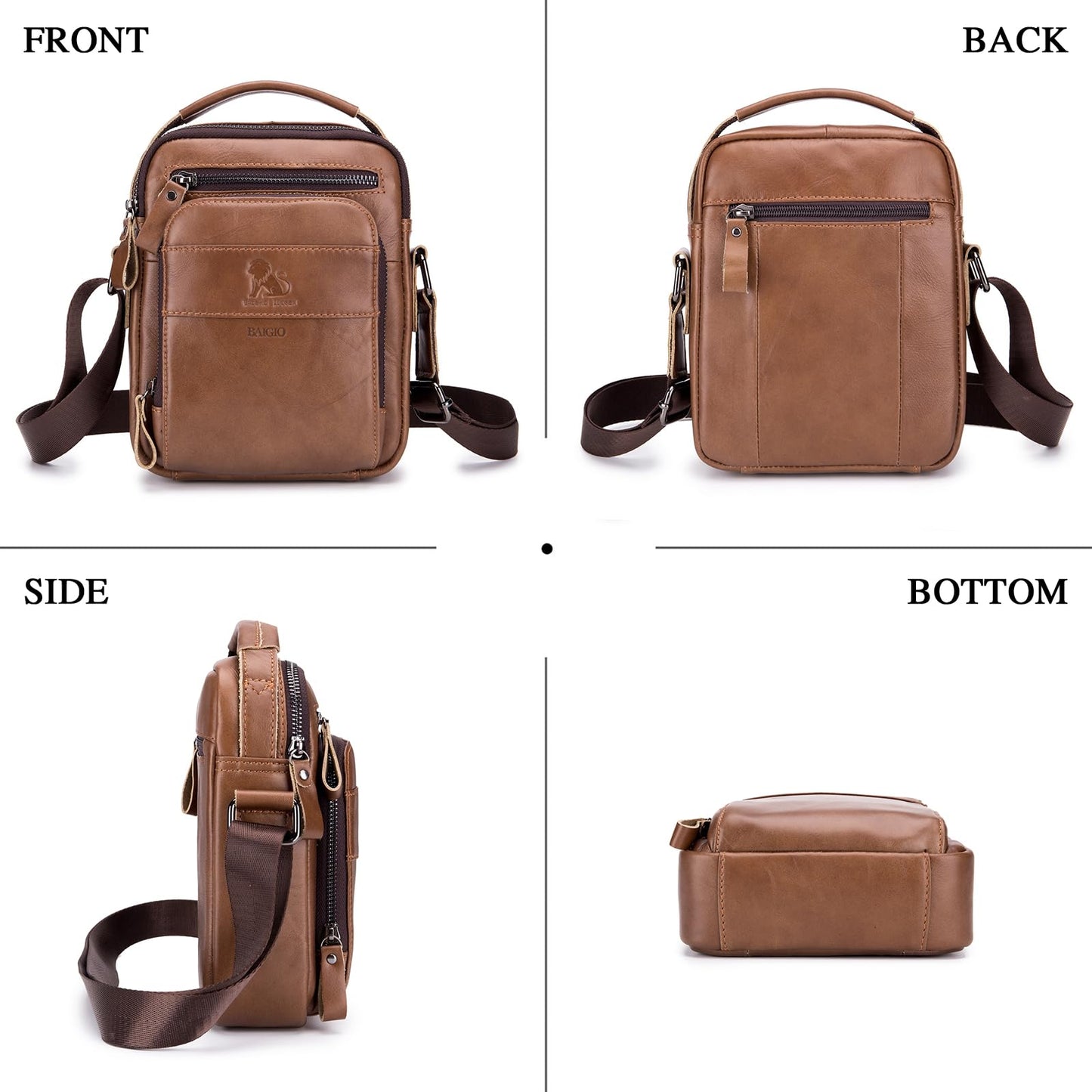 BAIGIO Genuine Leather Small Messenger Bag for Men Shoulder Bag for Ipad Crossbody Bag Men Handbag Satchel Travel Business