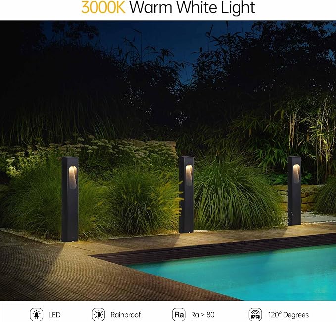 Modern Pathway Light Landscape Path Light 3000K Warm Led Bollard Lighting Fixture Outdoor Waterproof Walkway Light Aluminum Rainproof Path Lamp for Garden Lawn Courtyard Driveway 23.6in
