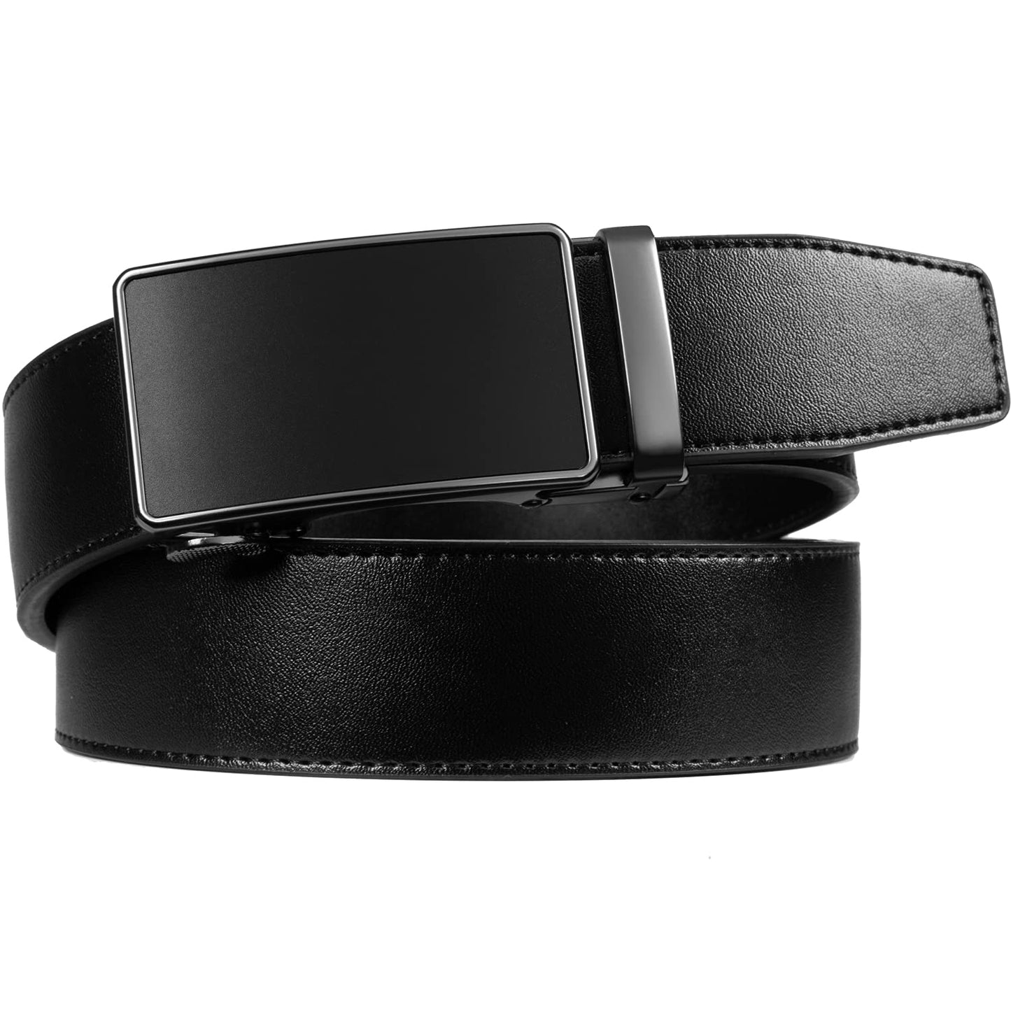 Founders & C Men's Ratchet Belt 1 3/8",Leather Dress Belt Adjustable with Click Sliding Buckle Trim to Exact Fit (Ratchet Leather Black Belt, 22"-34" Waist Adjustable)