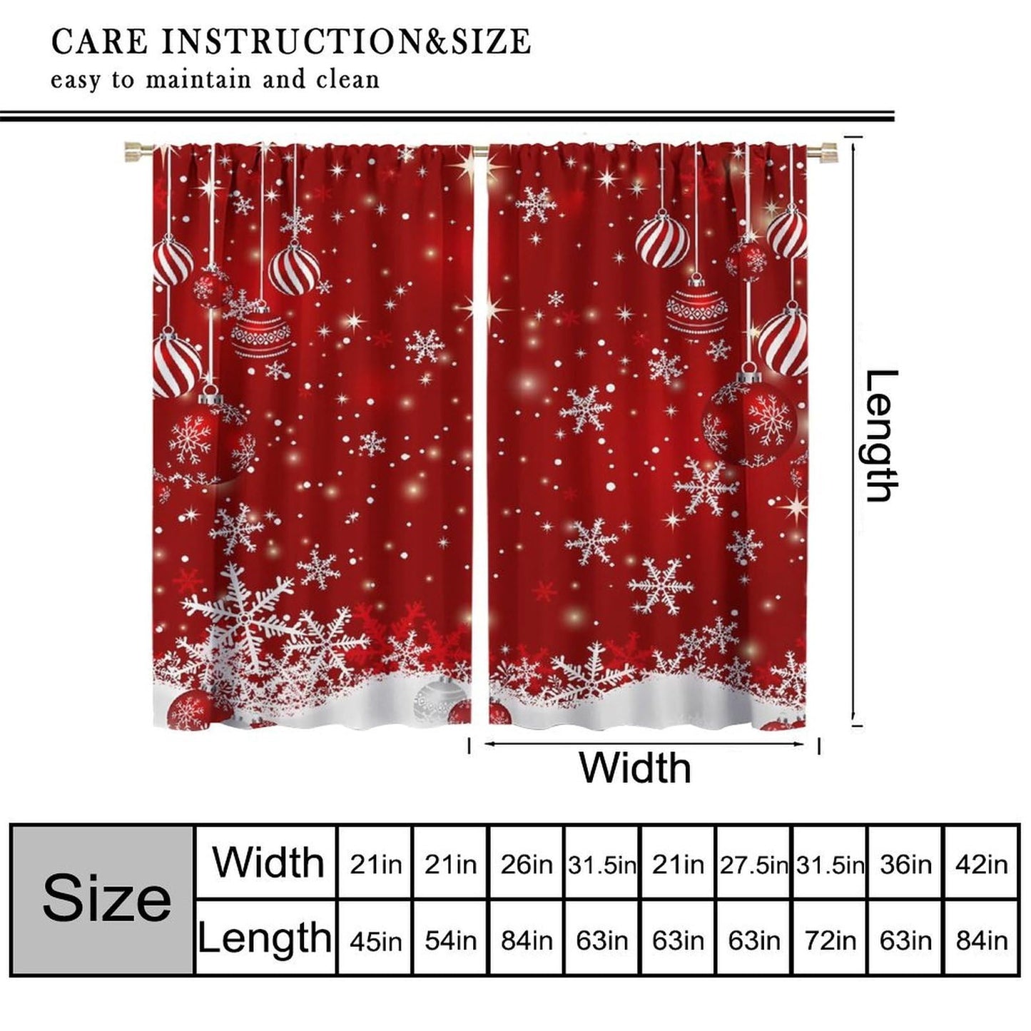 Red Christmas Snowflakes Curtain Merry Xmas Blackout Window Treatment for Living Room Bedroom Dining Home Decor Window Drapes 52" W X 84" L