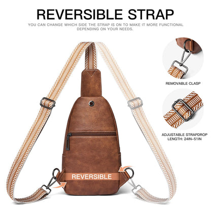 LATMAP 7L Sling Bag for Women Men Leather Small Sling Backpack Daypack Anti Theft Fanny Pack Crossbody Purse Travel, Brown