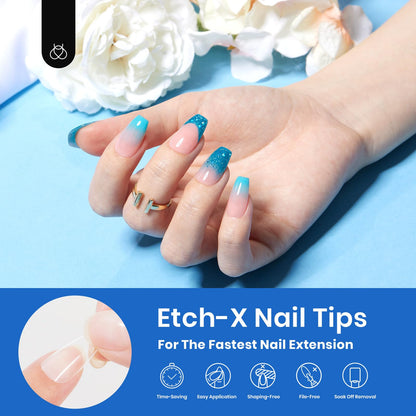 Beetles Gel Nail Kit Short Almond, 240Pcs Easy Nail Extension Set Shaped Clear Tips with 5 in 1 Nail Glue Base & Top Coat and Mini UV Lamp, Nail Tips Art Acrylic Nail Kit Gifts for Women