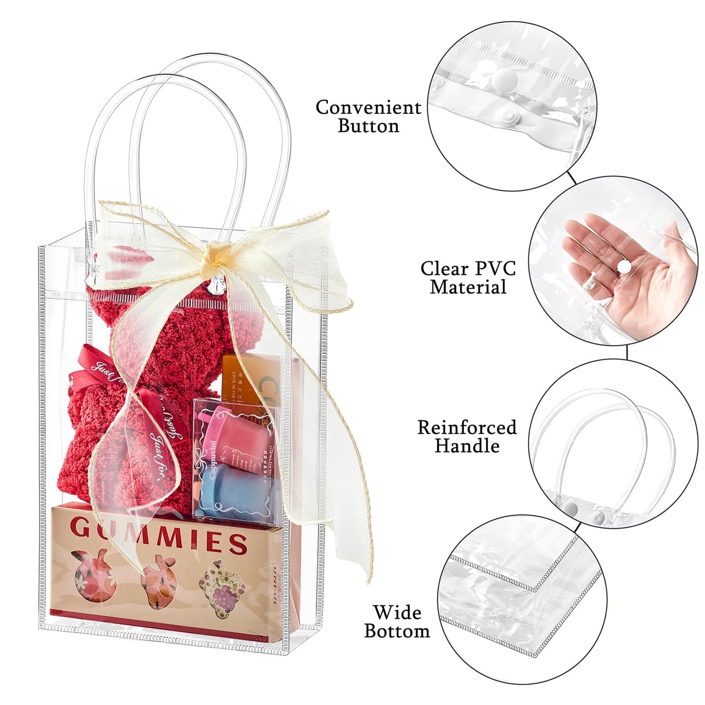 Ohuimrt Clear Plastic Gift Bags with Handles, 50 PCS, 5.9" x 4.92" x 2.75"