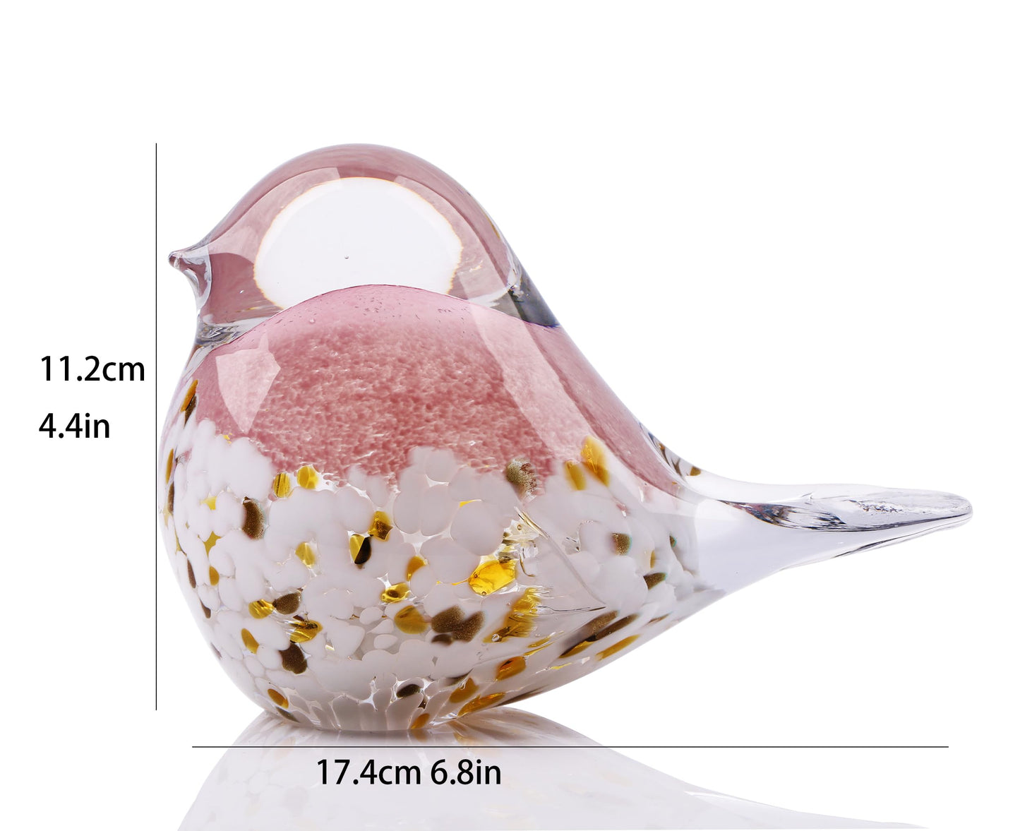 WUBIANJIE Hand Blown Glass Bird Statue Collectible Animal Art Paperweight, Living Room Bedroom Bookshelf Coffee Table Small Ornaments Shelf Home Decoration (Pink)