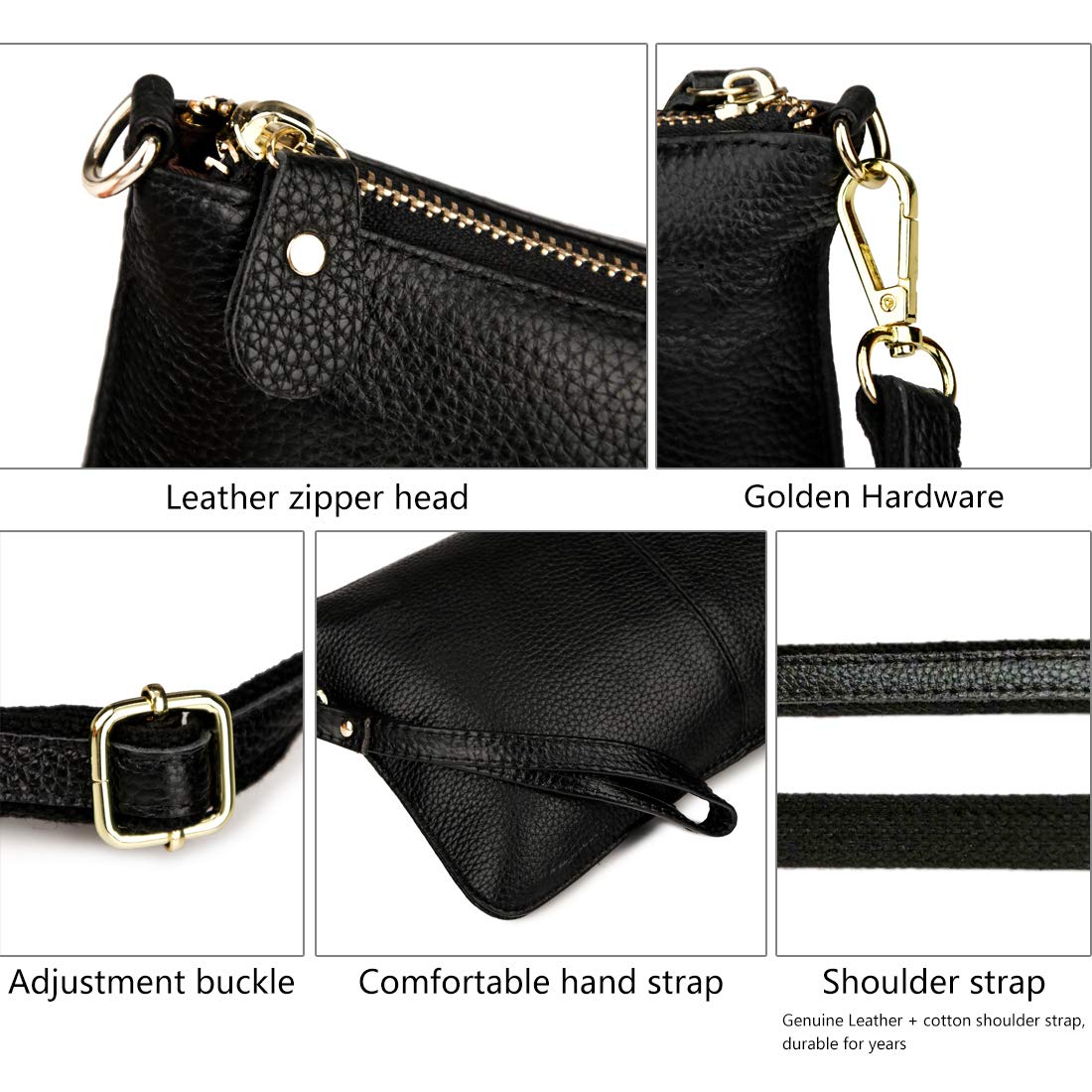 Artwell Genuine Leather Clutch Wallet For Women Wristlet Envelop Crossbody Purse Card Shoulder Bag (Black)