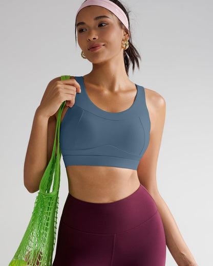 RUNNING GIRL High Impact Sports Bras for Women,Racerback Running Bra Workout Crop Tank Tops Longline Sports Bra Push up(WX2667 Navy Blue XL)