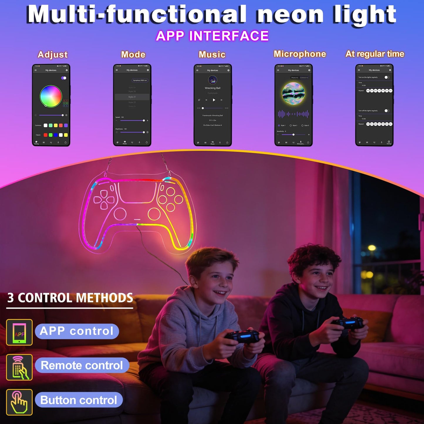 Eeutiwe Gamer Room Decor for Boys, Led Neon Lights for Wall Decor 16.7×11.8 Inch Led Gaming Lights with Remote and App Control Dimmable Gamer Wall Decor as Gamer Gifts for Men