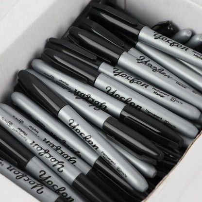 Yocfon Permanent Markers Bulk, 144 Count Black Permanent Markers Set, Fine Tip, Waterproof Markers, Works On Plastic, Wood, Stone And Metal For Doodling, Marking
