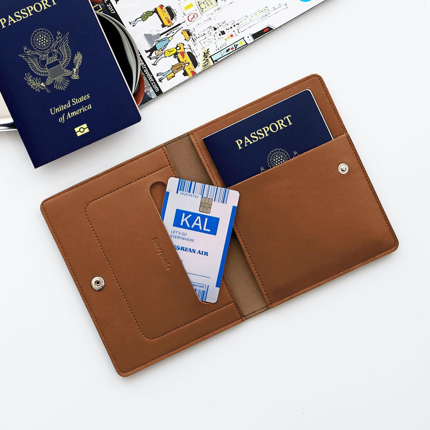 carrotez Family Travel Document Organizer – Premium RFID Blocking Leather Passport Holder & Wallet for 2 Passports, Cards, Boarding Passes & Travel Essentials – Brown