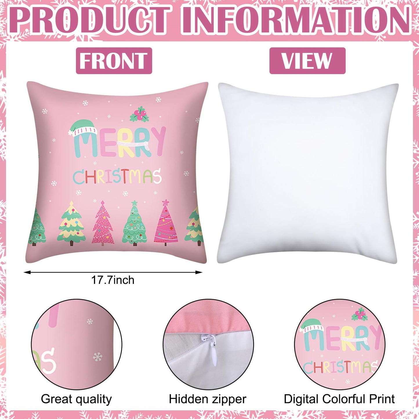 HunnmingRe 6 Pcs Pastel Christmas Throw Pillow Covers 18 x 18 Inch Pink Nutcracker Xmas Trees Truck Pillow Case Soft Candyland Cushion Case Pastel Pink Christmas Decor for Home Couch Sofa Bed Chair