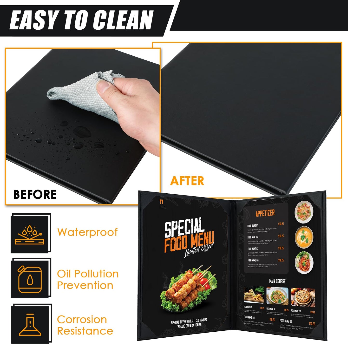 NATGAI Restaurant Menu Covers 8.5" x 11", 10 Packs PU Leather Menu Holders, Waterproof Double View Restaurant Menu Holders, Fit for Letter Size Restaurant Bar Cafe Hotel (2 View, 8.5"×11")