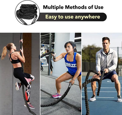 Heavy Battle Ropes - 1.5 Inch 30 Ft Polyester Workout Rope for CrossFit & Home Gym | Full Body Fitness Equipment, Black