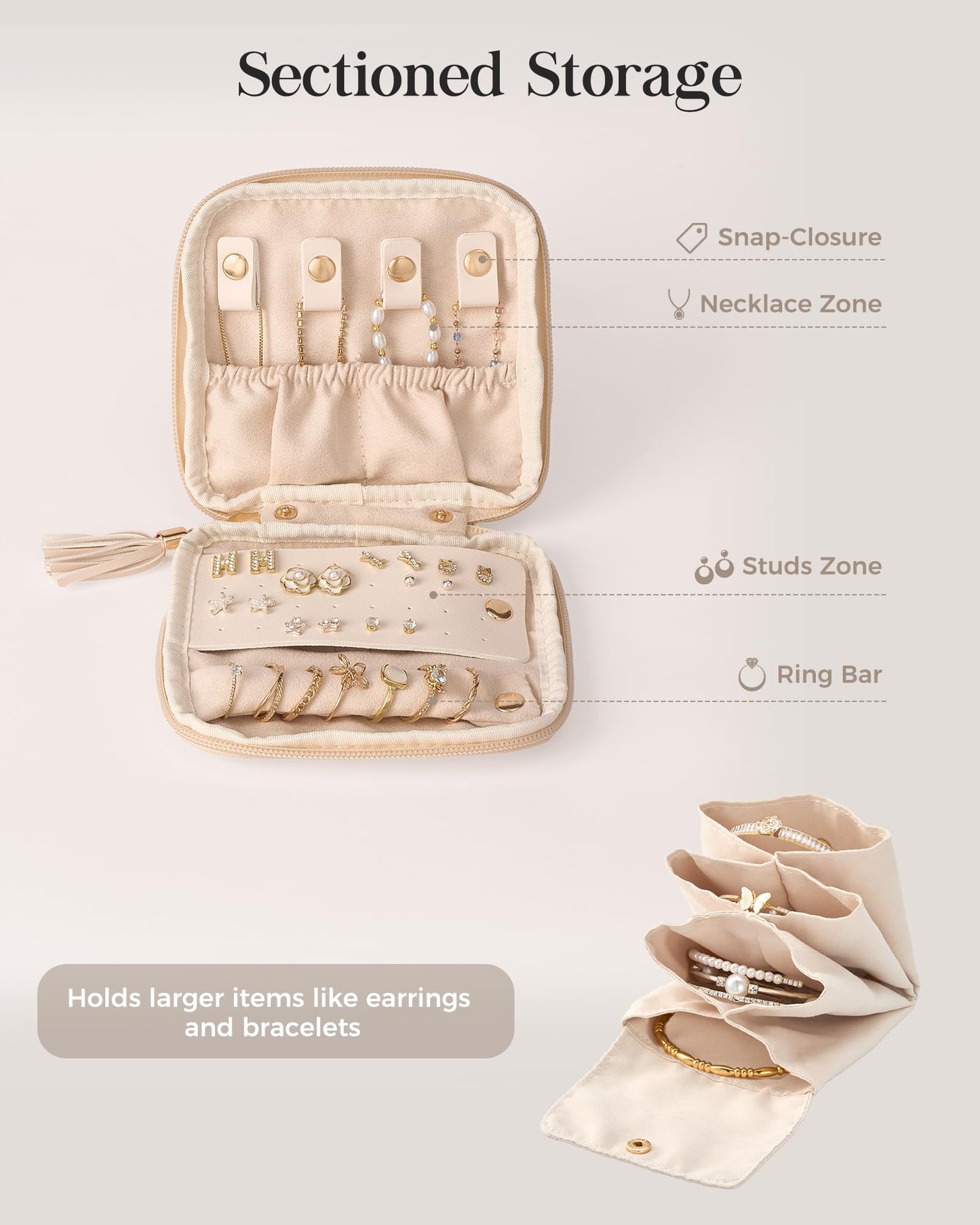 Lolalet Travel Jewelry Case Organizer, Small Jewellery Pouch with Compartments for Storage, Bag for Traveling Women, Packing for Necklaces, Earrings, Bracelets -Cloud White