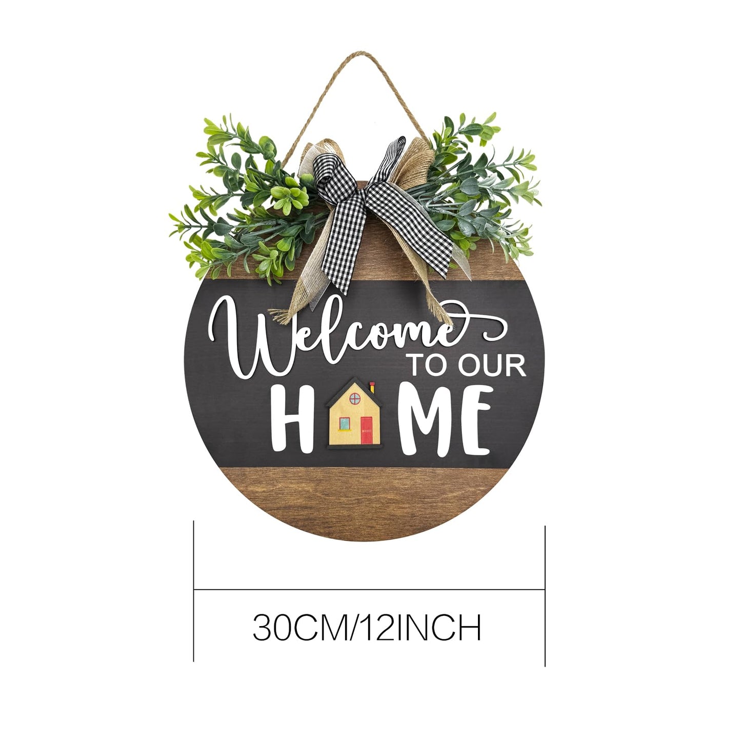Interchangeable Seasonal Round Wood WELCOME TO OUR HOME Sign for Front Door,Rustic Hanging Wood Wreaths Sign,Farmhouse Porch Fence Welcome Wreaths Decorations.(12inch)