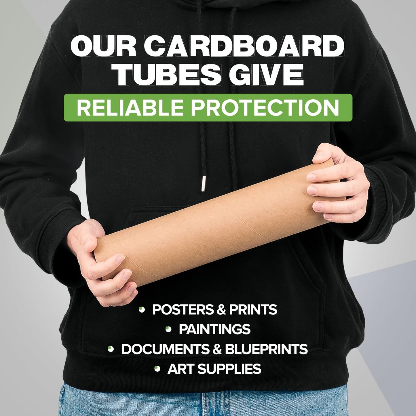 3" x 24" Reinforced Kraft Paper Mailing Tube, Pack of 2 Tubes with 4 Caps – Secure USPS Approved Poster Tube – Made in USA Cardboard Tube for Shipping and Storing Posters, Prints, Artwork