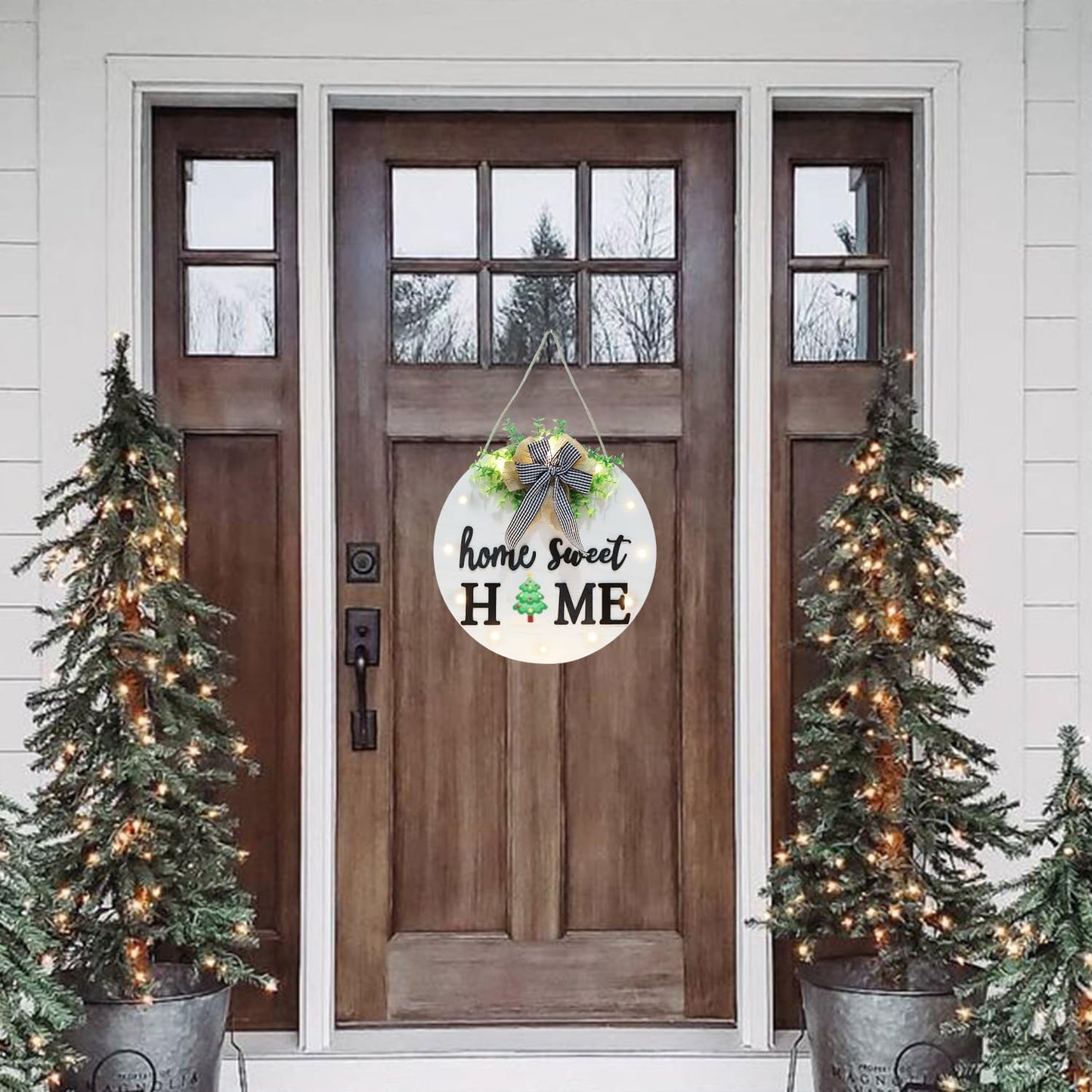 Interchangeable Welcome Sign for Front Door with 14 Changeable Icons, Farmhouse Front Porch Decor Rustic Wooden Wall Sign with 12 LED Lights, Outdoor Seasonal Welcome Home Decorations (White1)