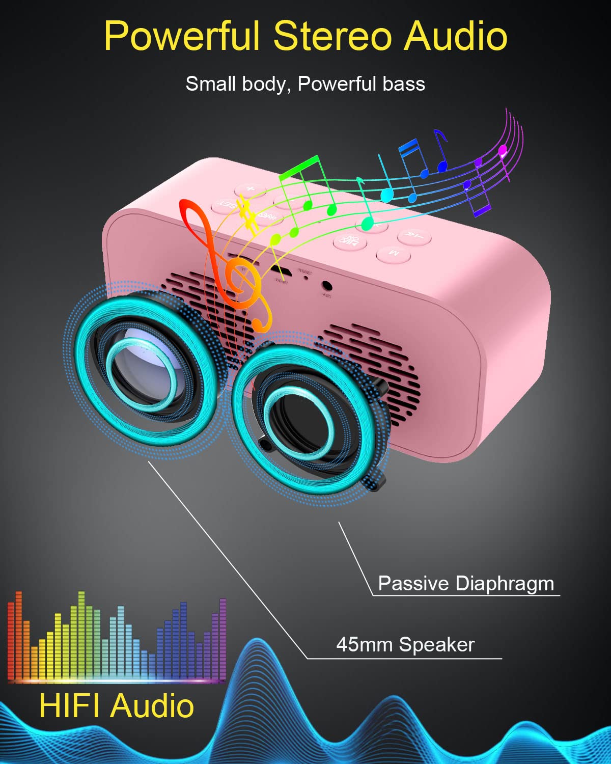 AFK Alarm Clock with Bluetooth Speaker for Bedroom,Small Digital Clock with Dual Alarms,Snooze,Mirror LED Display for Girls,Adults.