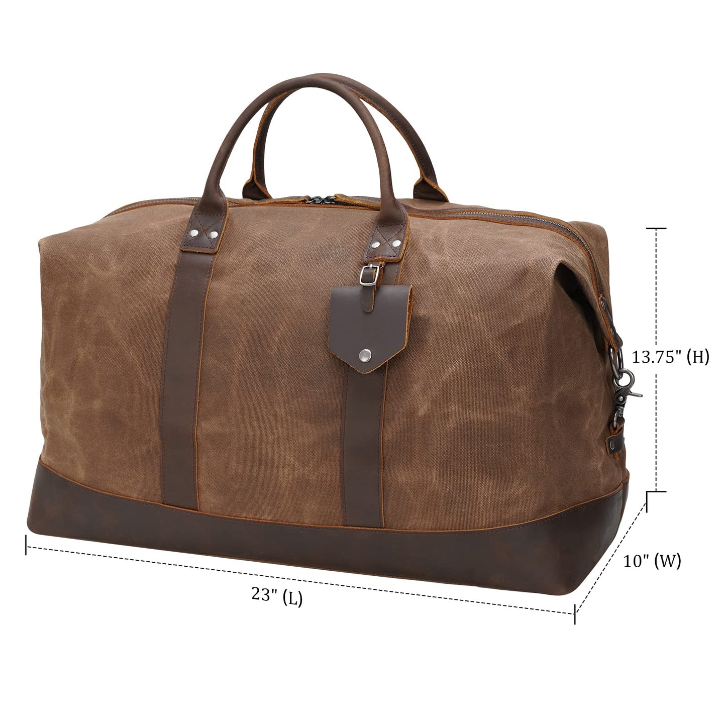 Polare 23” Waterproof Travel Duffel Bag Waxed Canvas Cowhide Leather Trim Luggage for Gym 55L Weekender Overnight Carry on Bag (Brown-23")