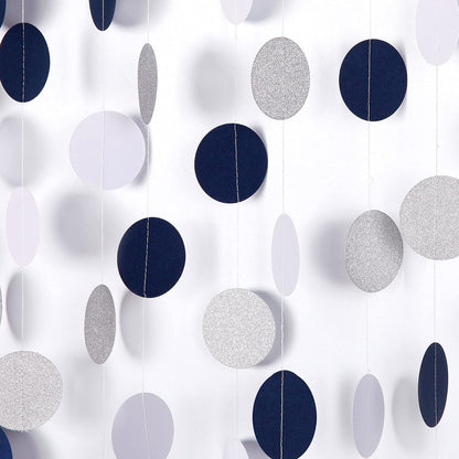 Navy Blue White Silver Paper Garland,52Ft Gender Reveal Hanging Decoration Streamer Banner,Graduation Engagement Christmas Wedding Birthday Party Backdrop Bunting Lasting Surprise