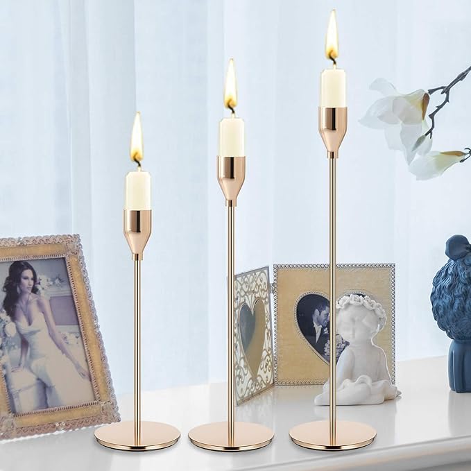 Gold Candlestick Holder French Gold Candle Holders for Table Centerpieces, Wedding, Party, Fits 3/4 inch Candles, Metal Taper Candle Sticks Holders Decor for Dinner, Home Decor (Set of 18)