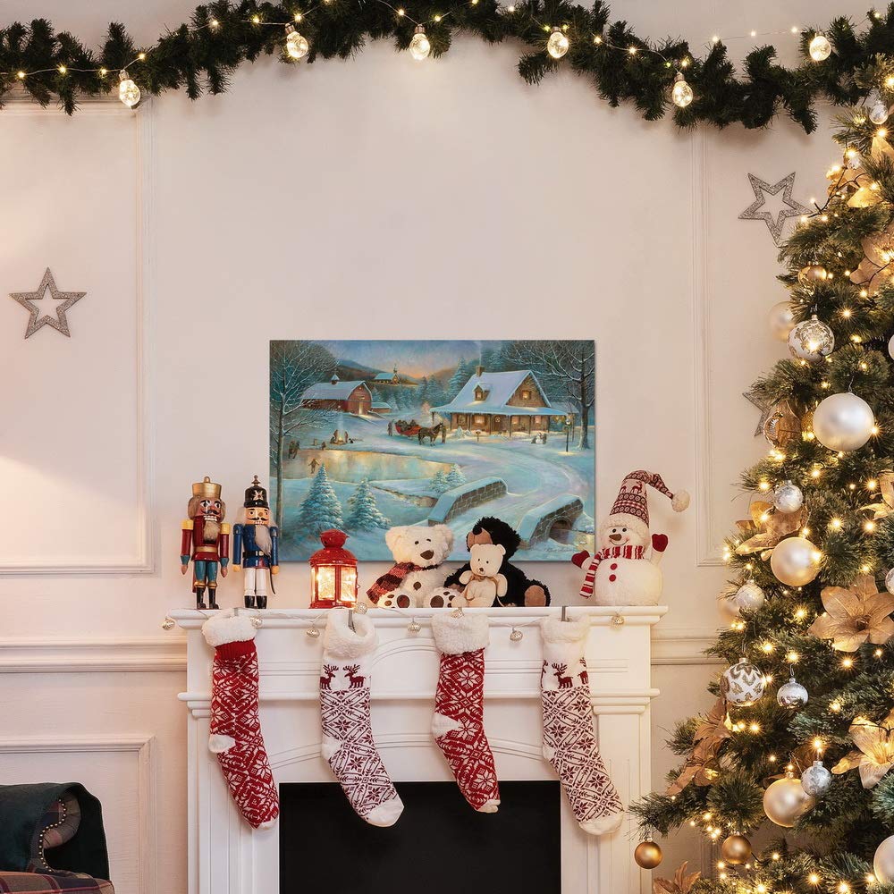Renditions Gallery Country Winter Wall Art, Picturesque Christmas Scene, People Ice Skating, Snow Covered Barn, Premium Gallery Wrapped Canvas Decor, Ready to Hang, 8 in H x 12 in W, Made in America