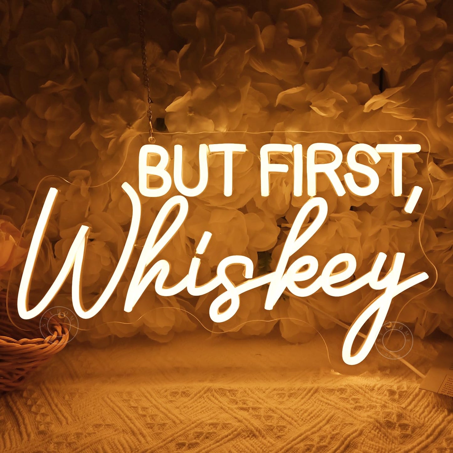 SYLHOME But First Whiskey Led Neon Light Sign Home Bar Home Bedroom Pub Wall Sign Decor Wedding Birthday Christmas Party Backdrop 15.75" X 8.82" USB