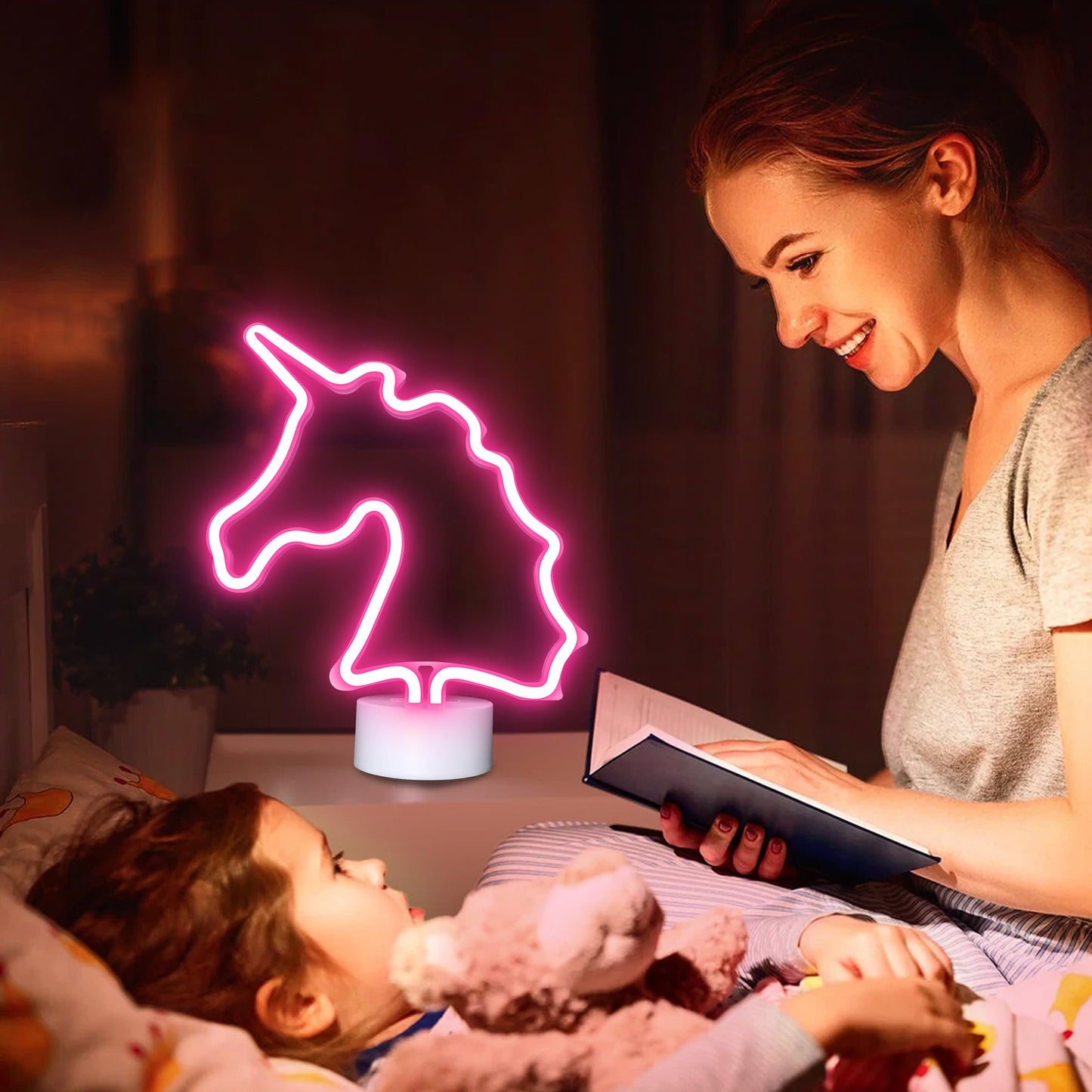 Unicorn Neon Sign with Holder Base, USB & Battery Powered, Pink Unicorn Neon Lights for Girs Room, Table Lamp Decor for Home, Bedroom, Living room, Bar, Office, Party, Christmas, Birthday Gifts