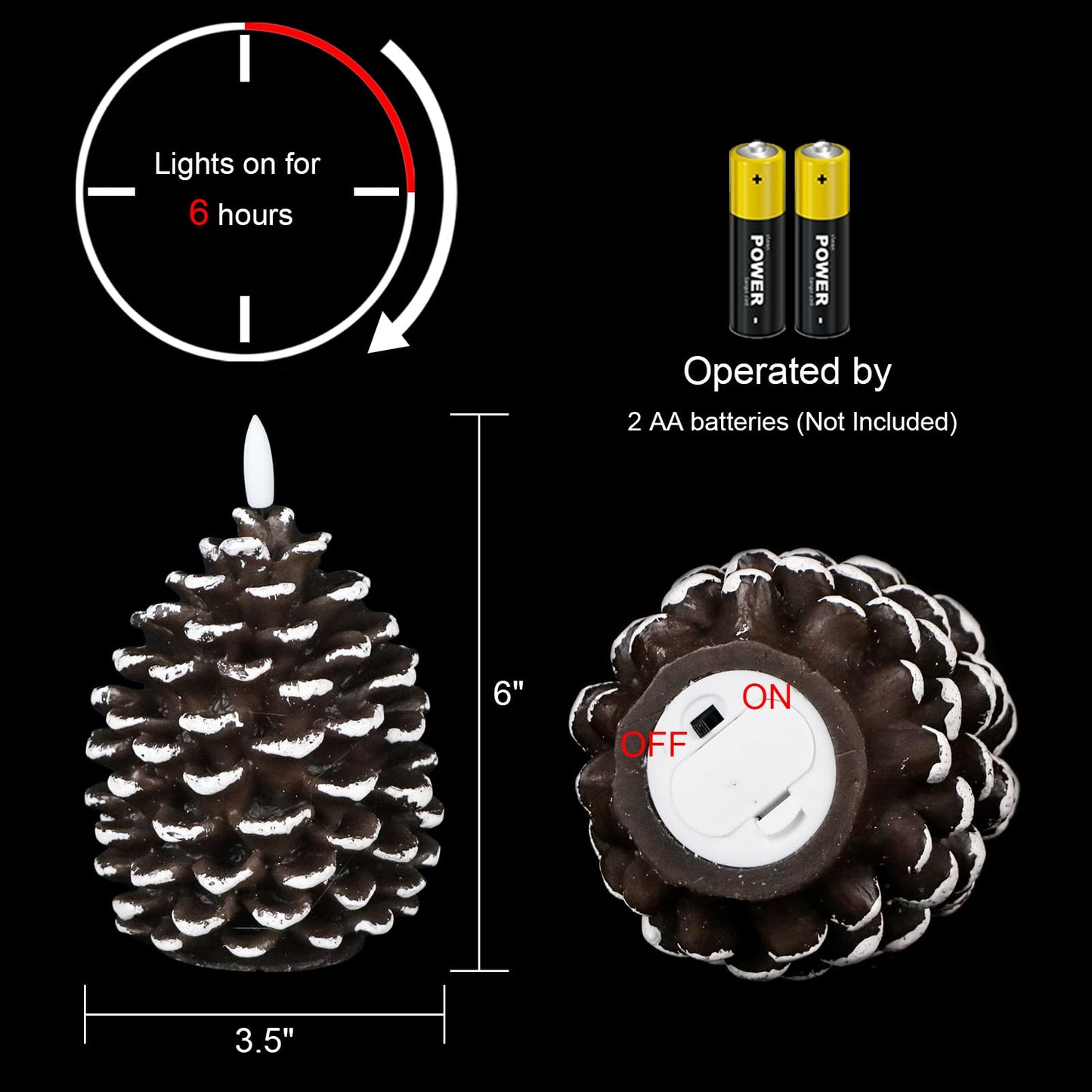Lasumora LED Flameless Pinecone Candles with 6H Timer, Waxy Pillar Candles, Christmas Candle 2 Pack Flickering Acorn Decor Woodsy for Fall Christmas Decor(Brown, 3.5 x 6 Inch)