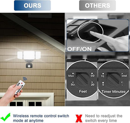 EMANER Outdoor Security Light Remote Control, Dusk to Dawn 280W Equiv. Motion Sensor Floodlight, Keep On or Motion Activated, Tunable White, 110V Dimmable Wall Light for Garage (Black, 1-Pack)