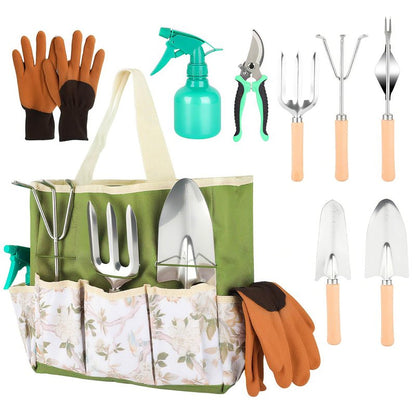 Heavy Duty Gardening Tools, 9 Pieces Garden Tool Set, Stainless Steel Rust Proof Non-Slip Garden Hand Tools with Fashion and Durable Storage Bag, Ideal Gardening Gifts for Women Men Mom