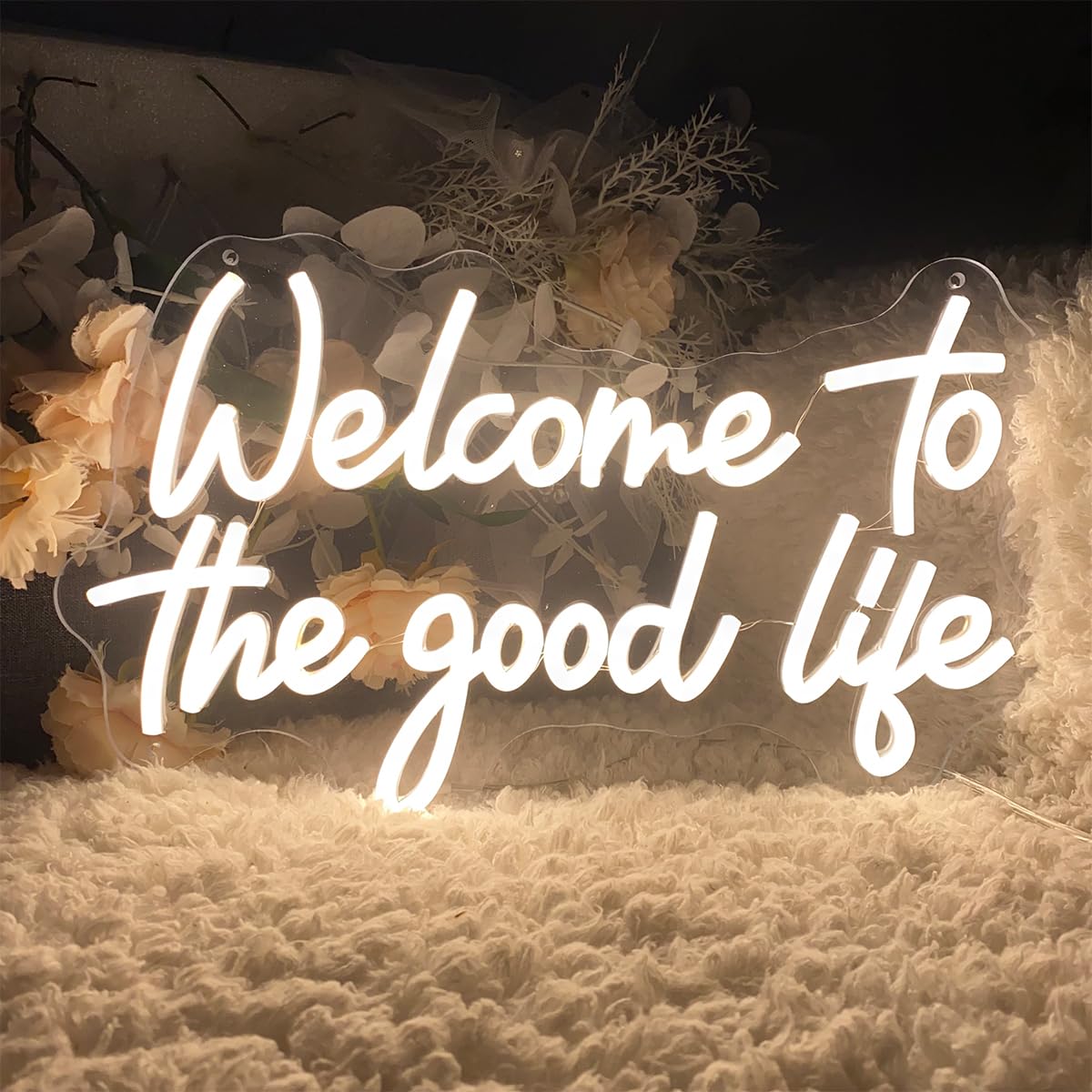 Welcome To The Good Life Neon Sign Wall Decor Indoor Bedroom Custom Led Neon Signs Backdrop Flex Christmas Party Business Shop Window Wedding Living Room Birthday Gift(Warm White,USB,40×25.1CM)