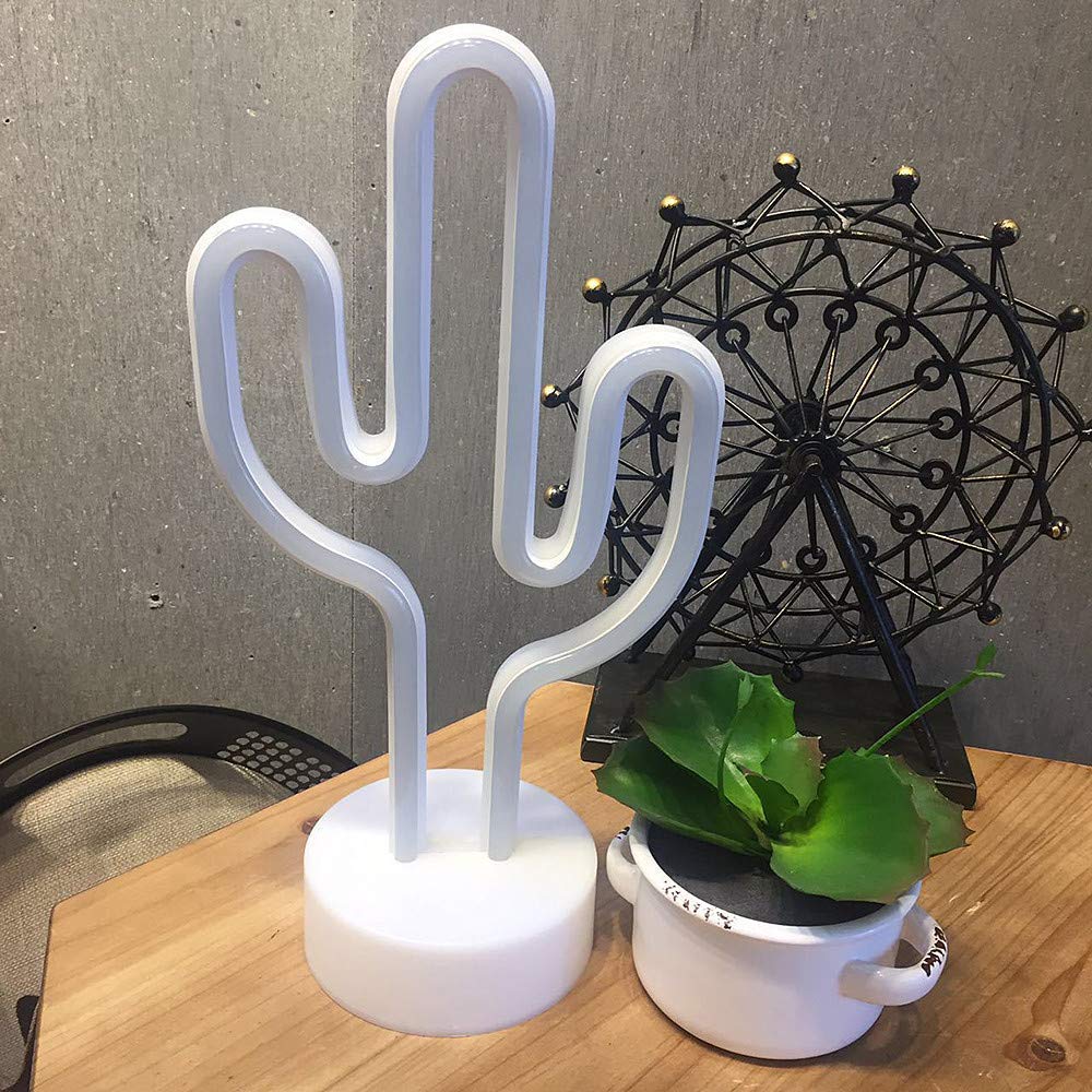 Green Cactus Neon Light Signs LED Cactus Neon Night Lights with Pedestal Room Decor Battery/USB Operation Lamps Neon Signs Light Up Children's Room Bedroom Wedding