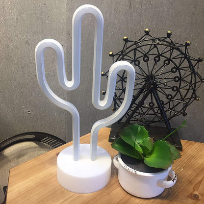 Green Cactus Neon Light Signs LED Cactus Neon Night Lights with Pedestal Room Decor Battery/USB Operation Lamps Neon Signs Light Up Children's Room Bedroom Wedding