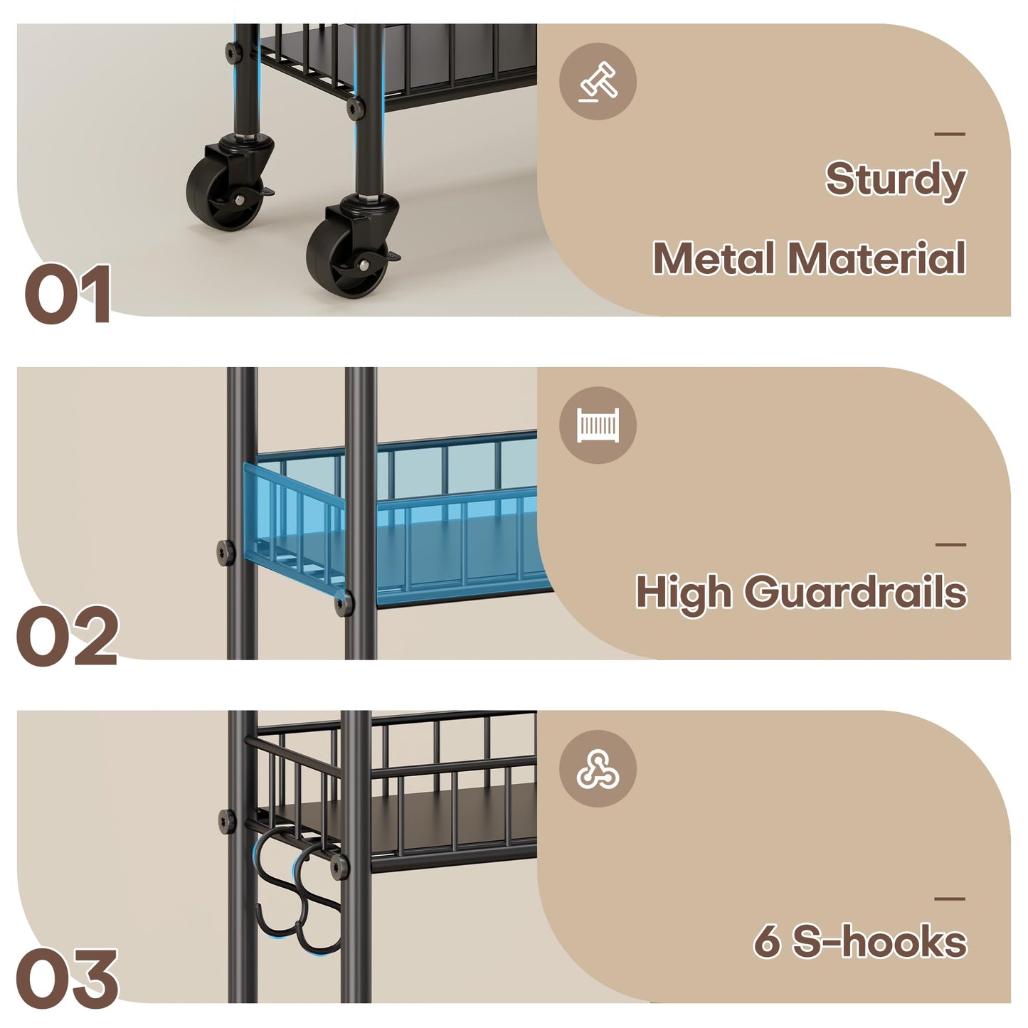 Qiaoxuan 6 Tier Slim Storage Cart with Wheels, Metal Mobile Shelving Unit Organizer Utility Cart for Office Bathroom Kitchen Laundry Room Narrow Places (10inches)