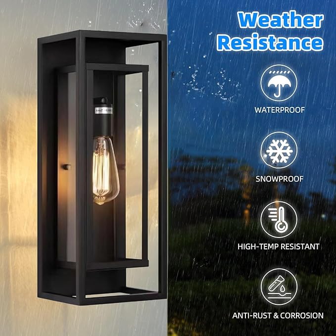 8 Pack 18 inches Outdoor Wall Lantern Light Fixture, Large Black Exterior Waterproof Wall Sconce, Anti-Rust Mount Porch Light with Clear Glass,E26 Socket
